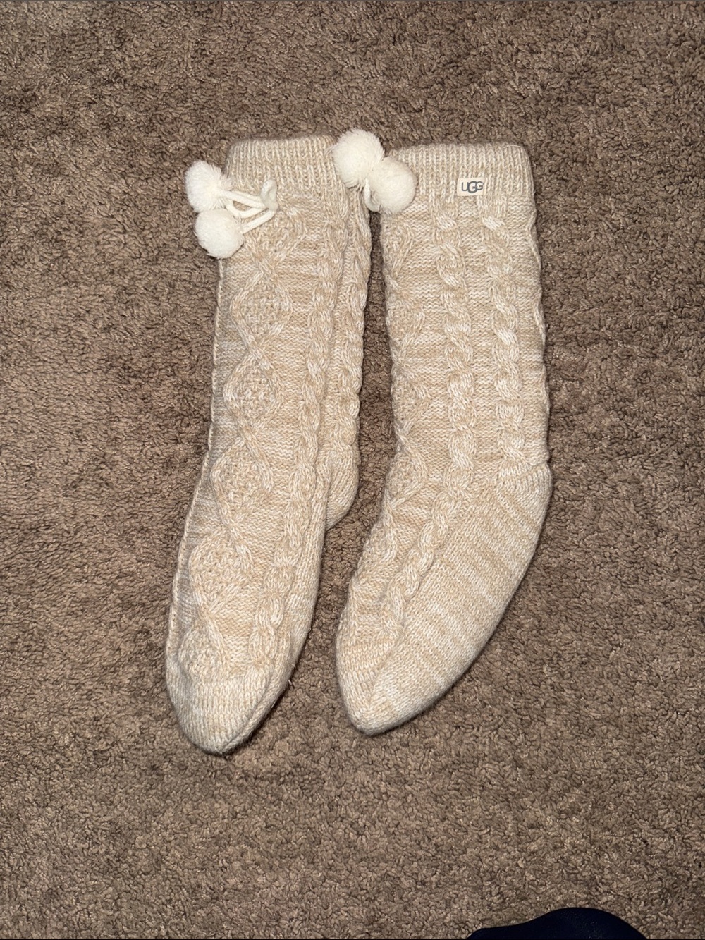 UGG Cream Cable-Knit Pom Slipper Socks